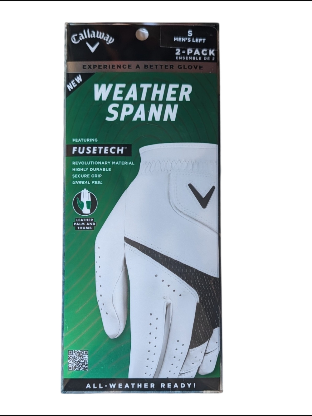 Callaway White and Black Weather Spann Golf Glove 2-Pack LH